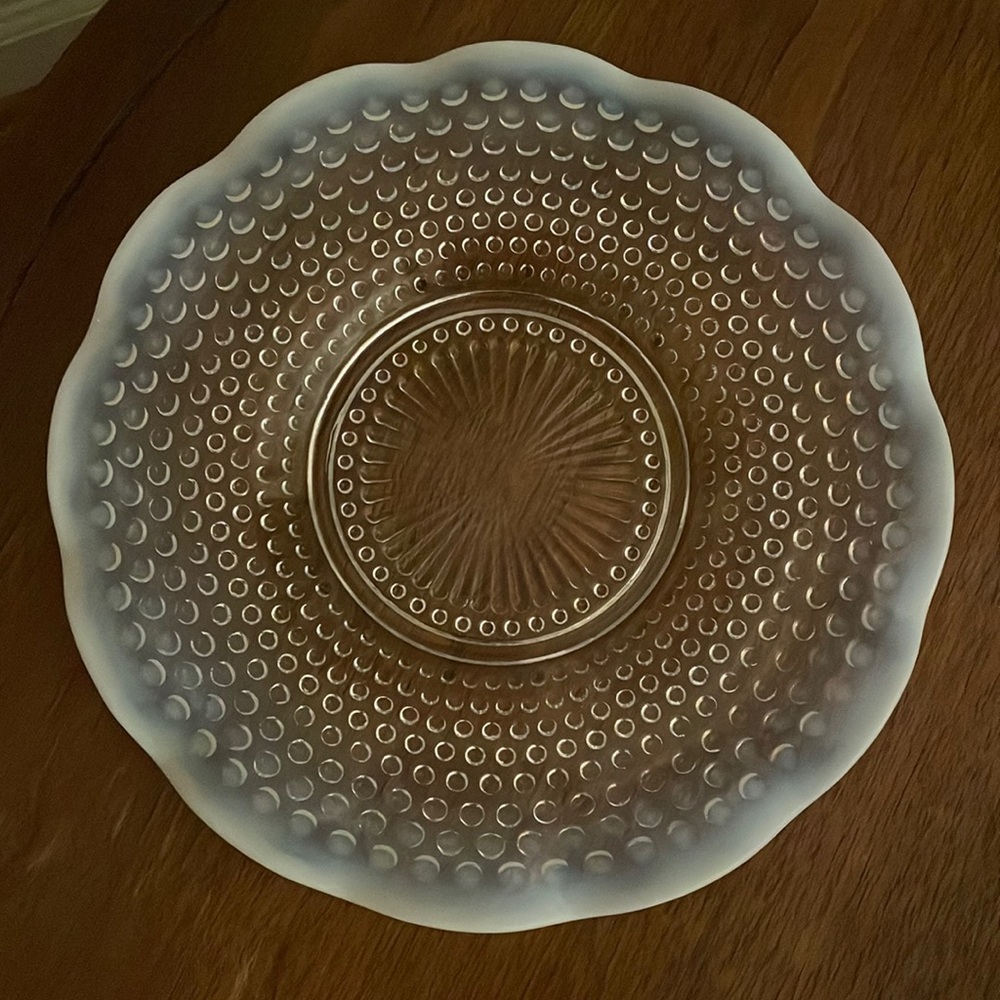 Fenton Opalescent Moonstone Hobnail Ruffled Plate Vintage